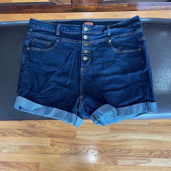 Modcloth button fly cuffed size 18 shorts dark wash summer denim jean - Picture 3 of 12